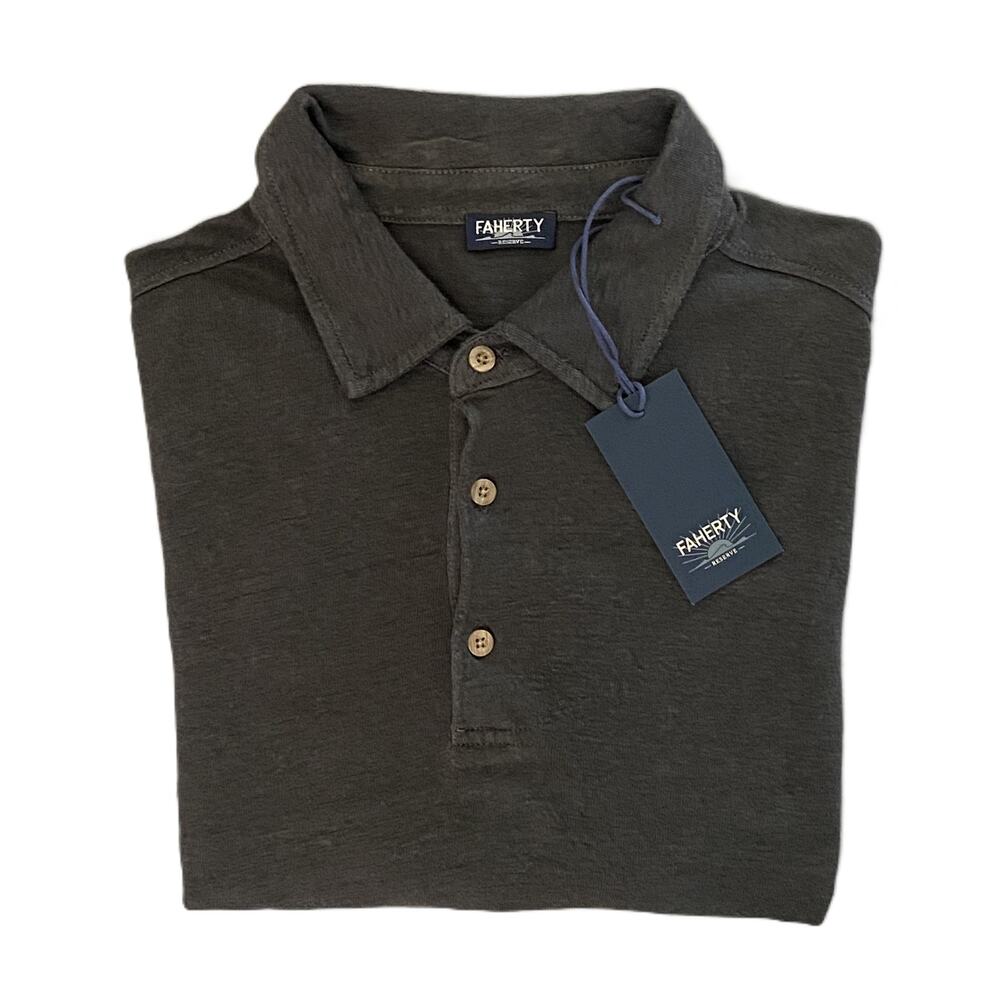 Faherty Polo Shirt Men's XL Reserve Short Sleeve Linen Washed Black NEW